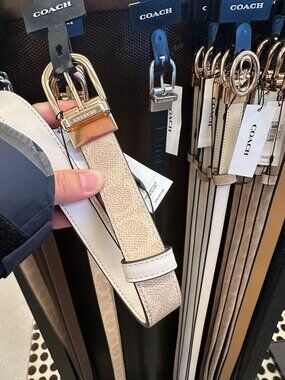 NWT! Coach CX057 Classic Buckle Cut To Size Reversible Belt 25MM Sand/Chalk